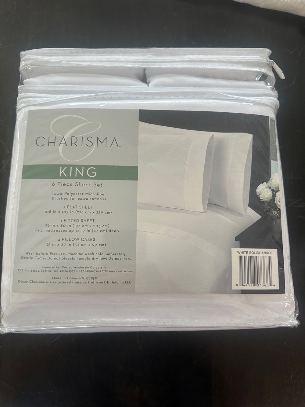 Charisma King 6-Piece Sheet Set in Light Blue and White - NEW